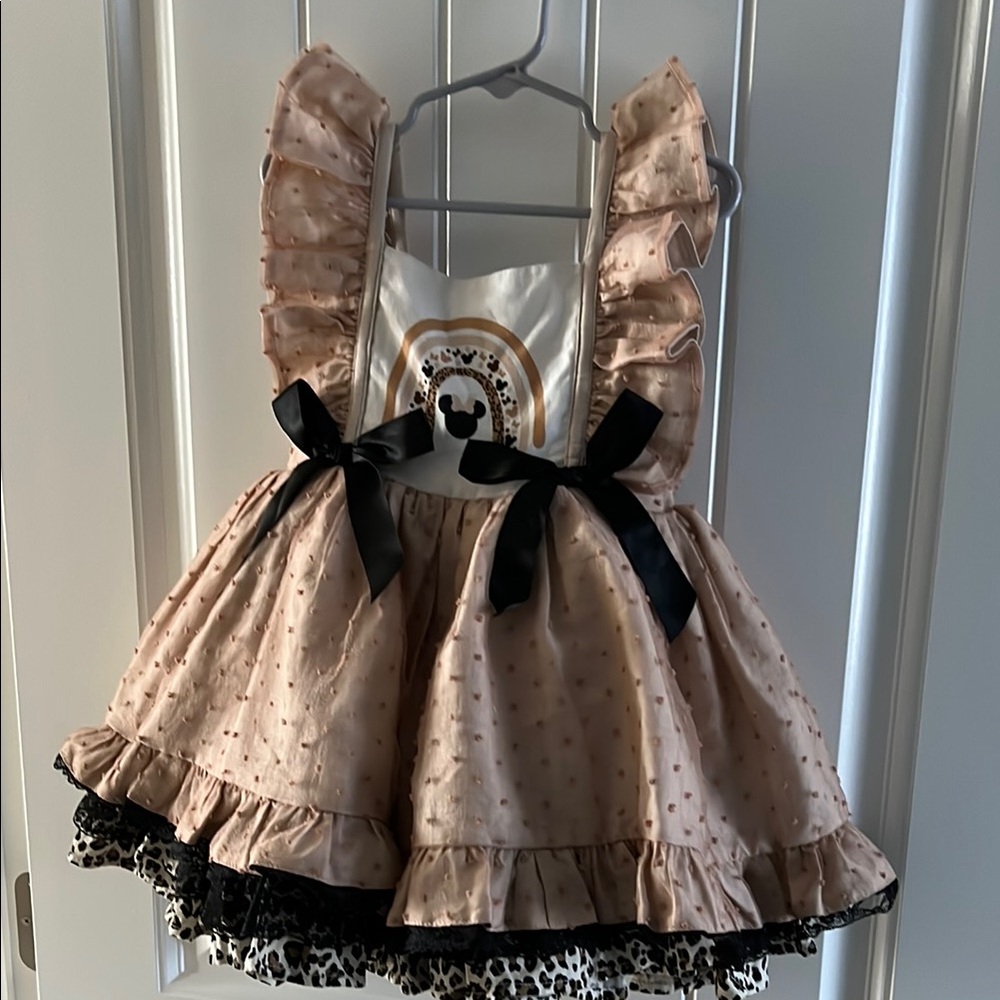 Black and Cream Dance Costume with Flared Skirt and Lace Trim